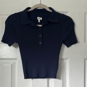 NWT Aerie Blue Cropped Ribbed Polo Top